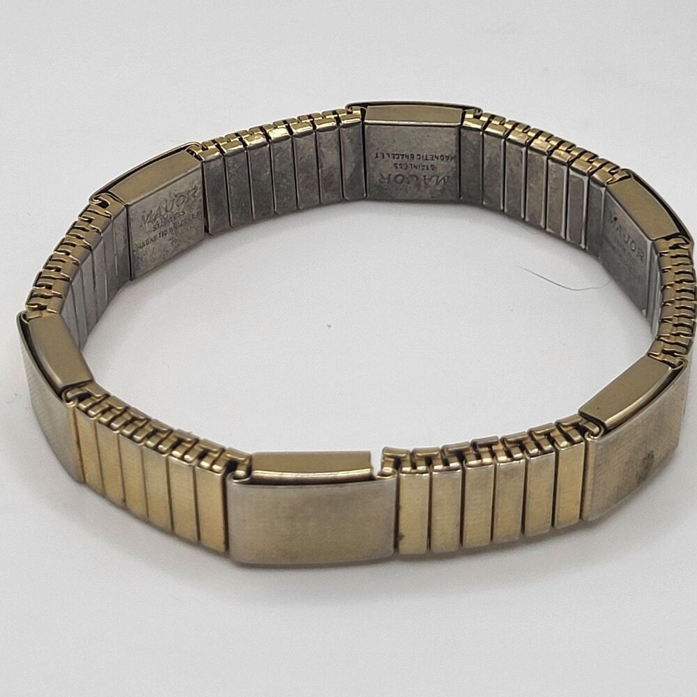 Vintage Major Stainless Magnetic Stretch Link Bracelet Expandable Retro 7in